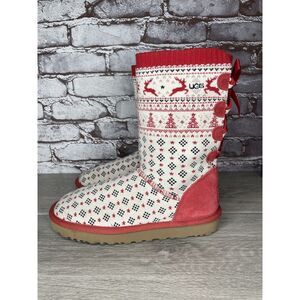 UGG x Zappos 20th Holiday Winter White Red Christmas Boots Women Sz 7M US/38EU